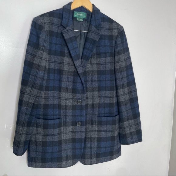 Vintage LAUREN RALPH LAUREN Lambswool Flannel Blazer Tartan Plaid Size 14 - Picture 1 of 9